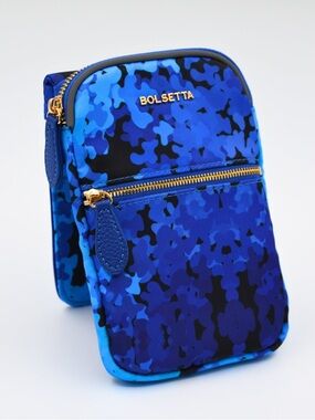 Bolsetta RFID Blocking Snap-On Magnetic Hip Pouch Zippered Pocket Blue Floral